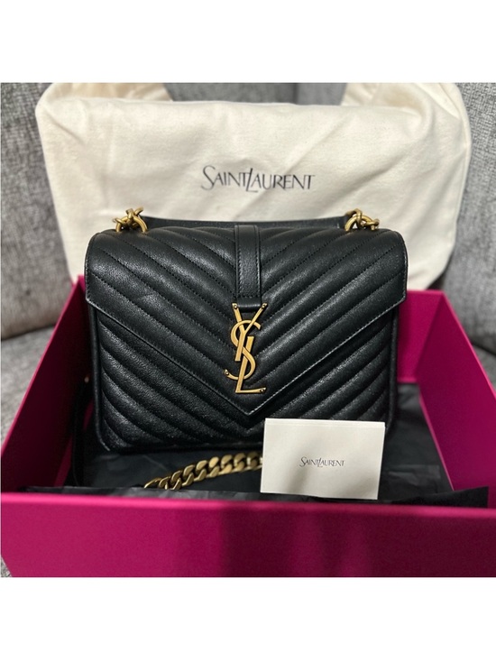 Saint Laurent Handbags - Saint Laurent College Medium Black Leather Crossbody with Gold Hardware